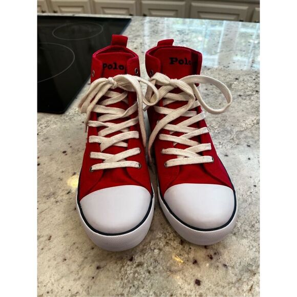 Polo Ralph Lauren Red Hamptyn Hi Solomon Bear Sneakers sz 7 EUC - Picture 3 of 8